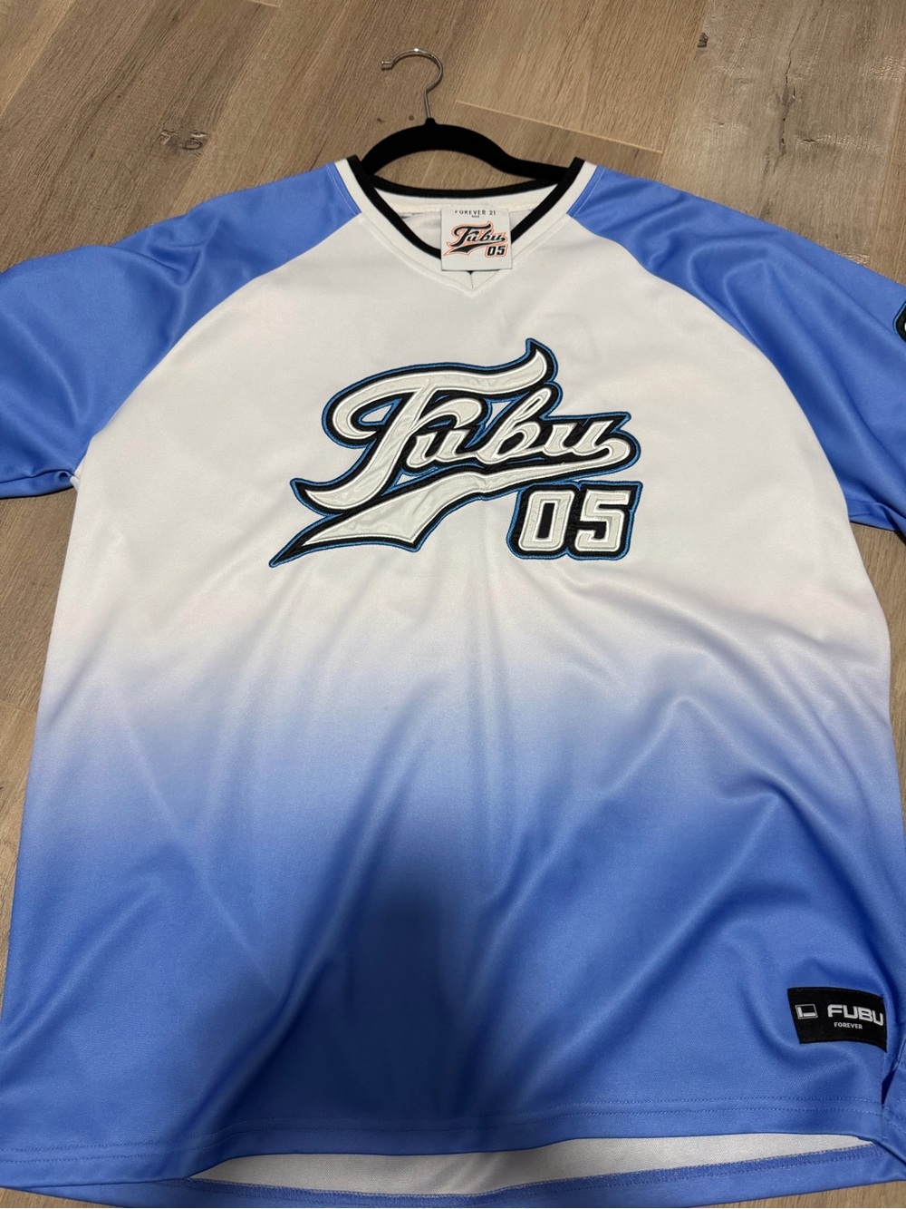 FUBU Men’s White and Light Blue Ombre Raglan Sports Shirt